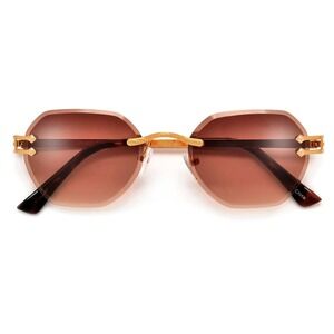 Sunglasses Brown Lens Rimless Gold Diamond Cut Elegant Fashion Design Trendy New